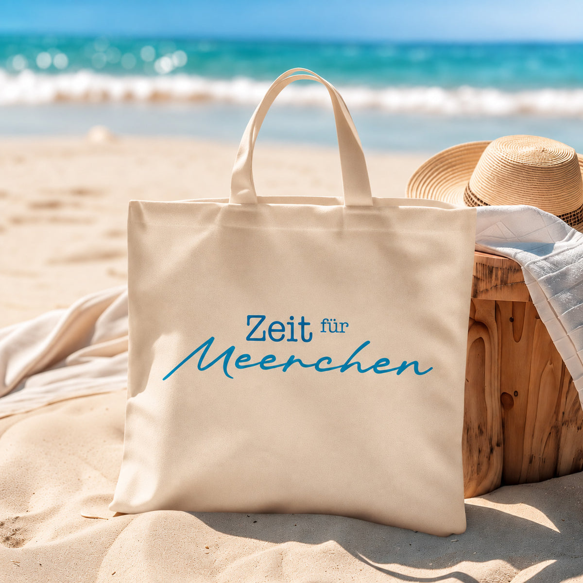 Stoffbeutel Zeit für Meerchen am Strand