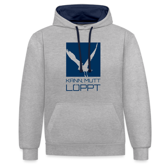 Kontrast-Hoodie - kann, mutt, löppt - Grau meliert/Navy
