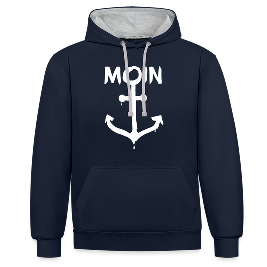 Unisex Kontrast-Hoodie - Moin Anker (weiss) - Navy/Grau meliert