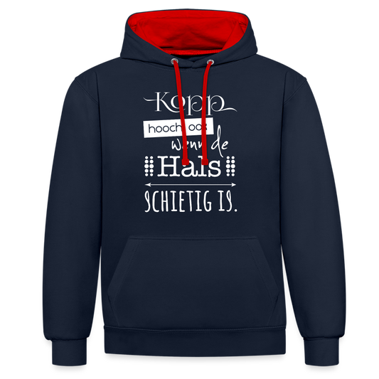 Unisex Kontrast-Hoodie - Kopp hooch (weiss) - Navy/Rot