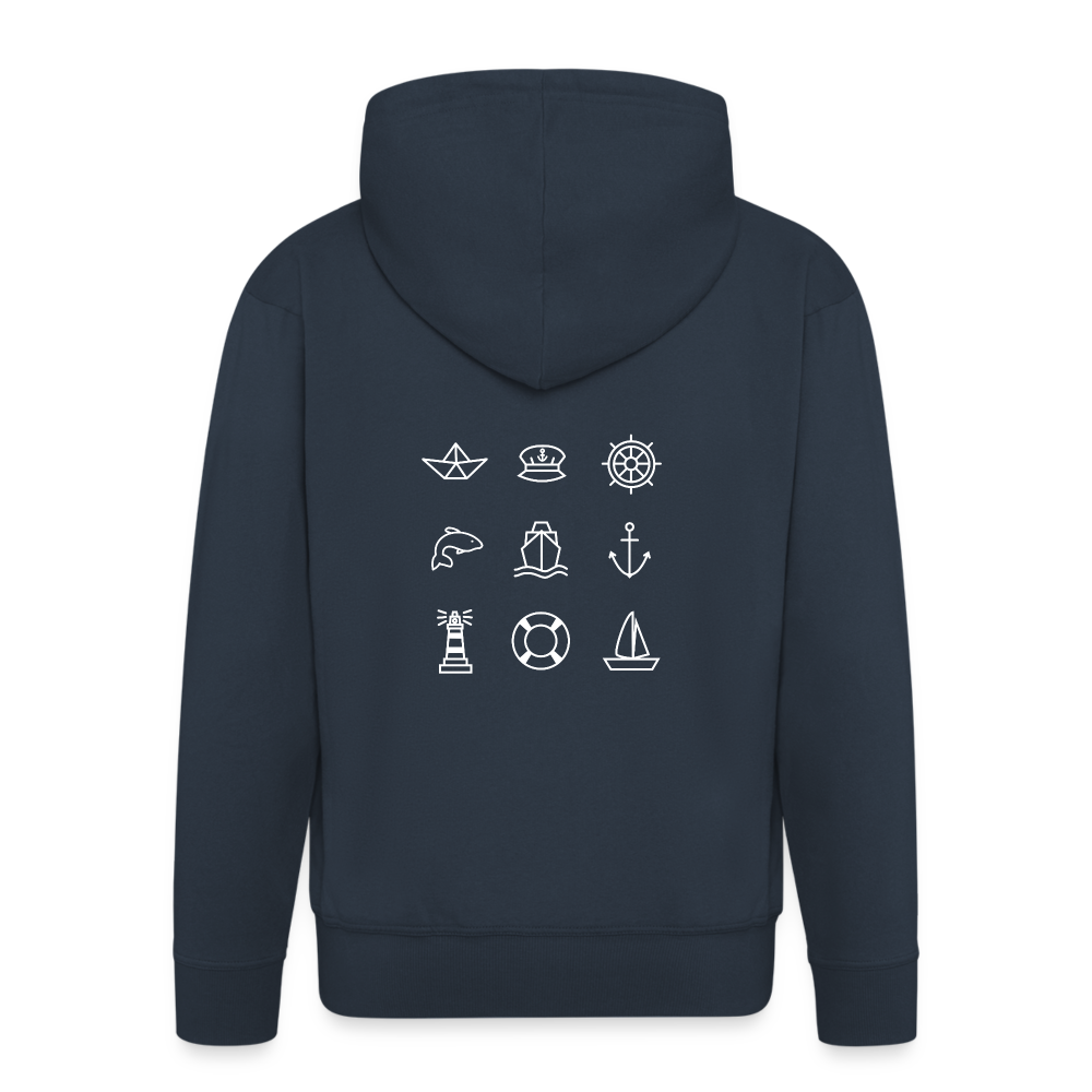 Männer Premium Kapuzenjacke - Nautik Doodles (weiss) - Navy