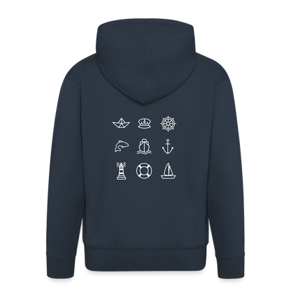 Männer Premium Kapuzenjacke - Nautik Doodles (weiss) - Navy