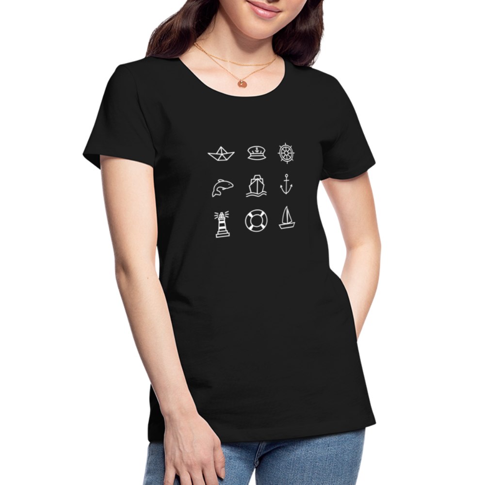 Frauen Premium Bio T-Shirt - Nautik Doodles (weiss) - Schwarz