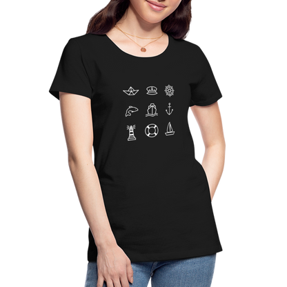 Frauen Premium Bio T-Shirt - Nautik Doodles (weiss) - Schwarz