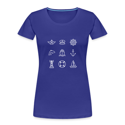 Frauen Premium Bio T-Shirt - Nautik Doodles (weiss) - Königsblau