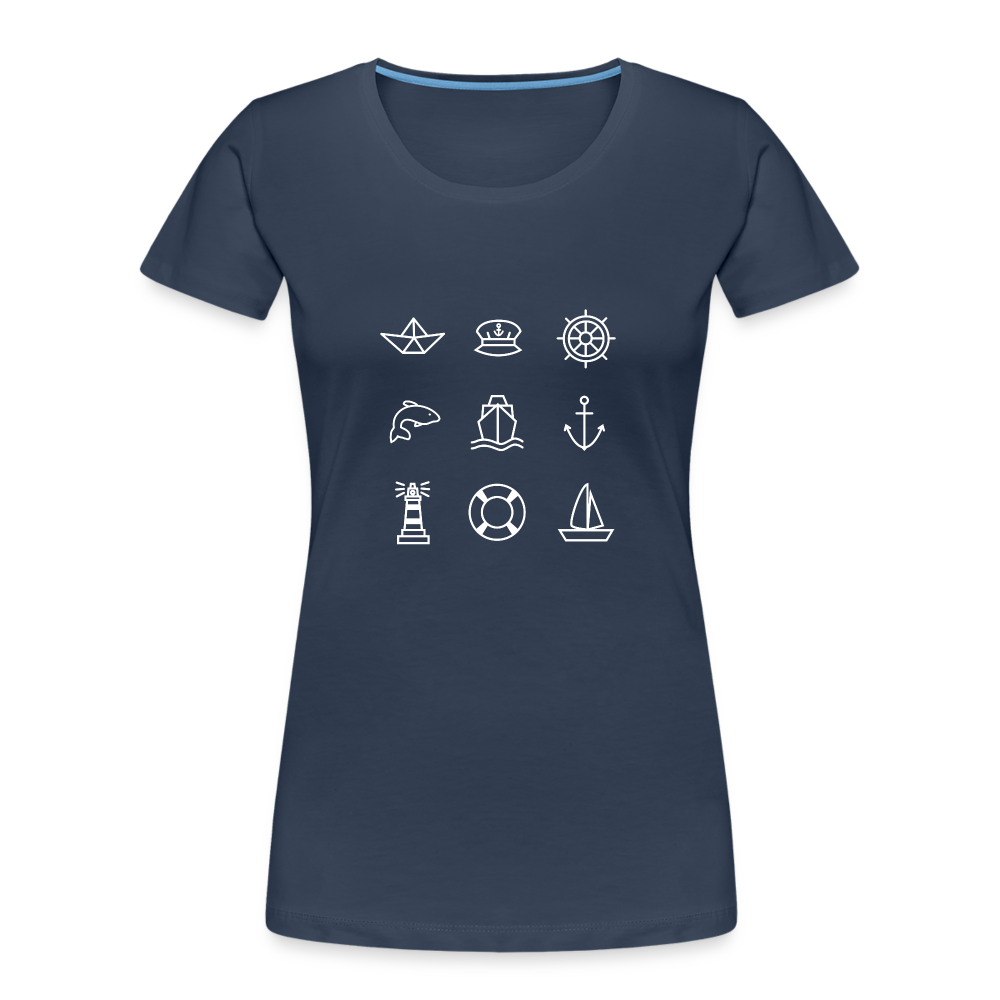 Frauen Premium Bio T-Shirt - Nautik Doodles (weiss) - Navy