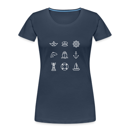 Frauen Premium Bio T-Shirt - Nautik Doodles (weiss) - Navy