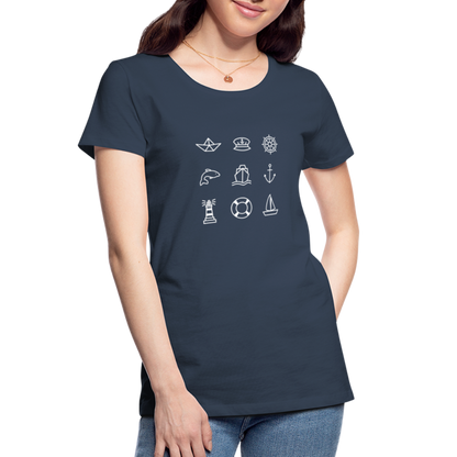 Frauen Premium Bio T-Shirt - Nautik Doodles (weiss) - Navy