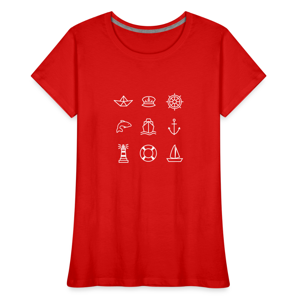 Frauen Premium Bio T-Shirt - Nautik Doodles (weiss) - Rot