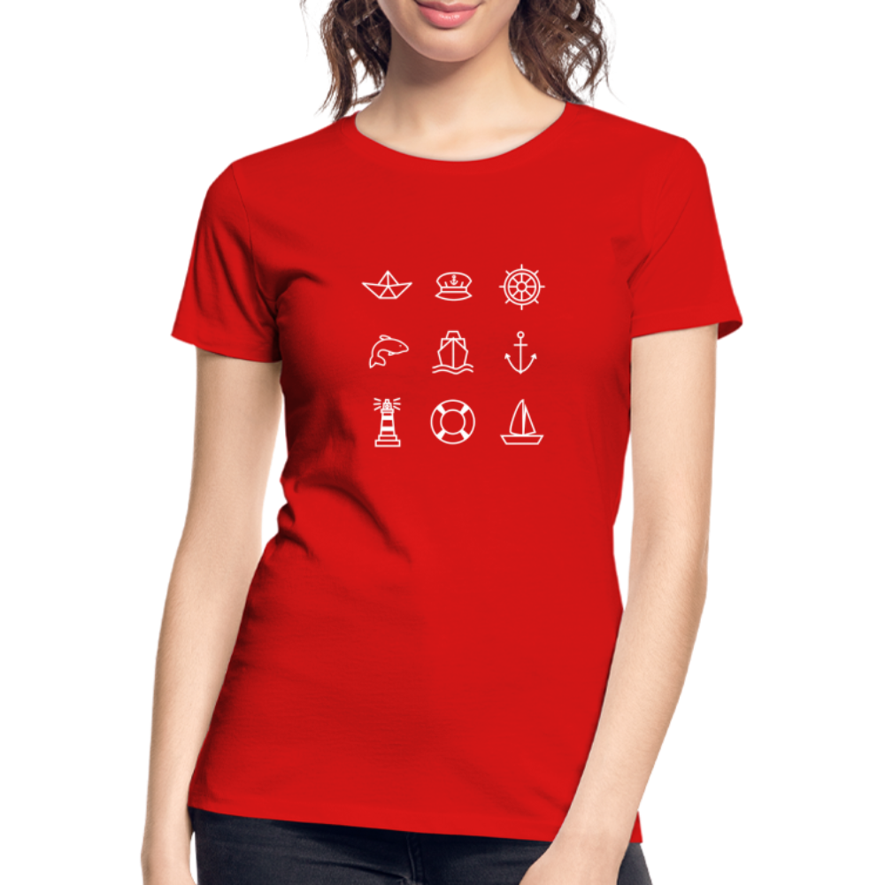 Frauen Premium Bio T-Shirt - Nautik Doodles (weiss) - Rot