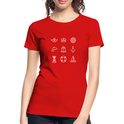 Frauen Premium Bio T-Shirt - Nautik Doodles (weiss) - Rot