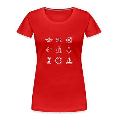 Frauen Premium Bio T-Shirt - Nautik Doodles (weiss) - Rot