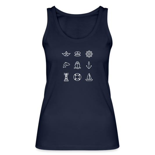 Frauen Bio Tank Top - Nautik Doodles (weiss) - Navy