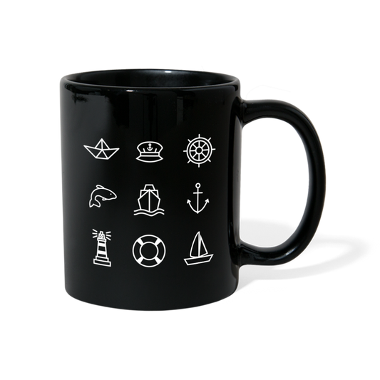 Tasse einfarbig - Nautik Doodles (weiss) - Schwarz