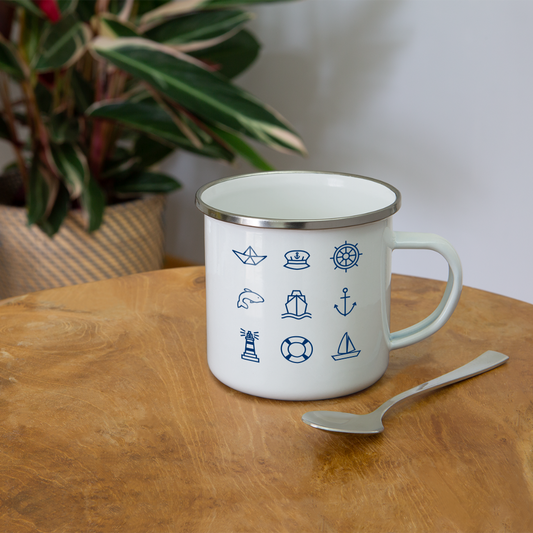 Emaille-Tasse - Nautik Doodles - weiß