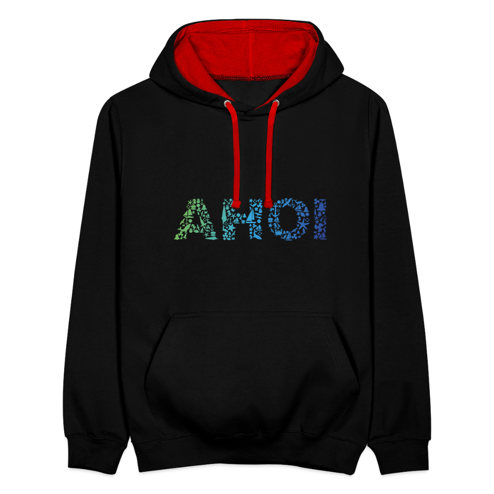 Unisex Kontrast-Hoodie - Ahoi doodles - Schwarz/Rot