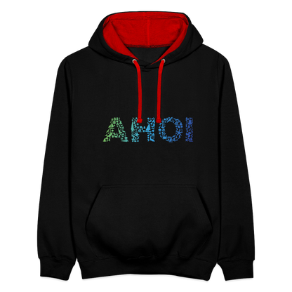 Unisex Kontrast-Hoodie - Ahoi doodles - Schwarz/Rot