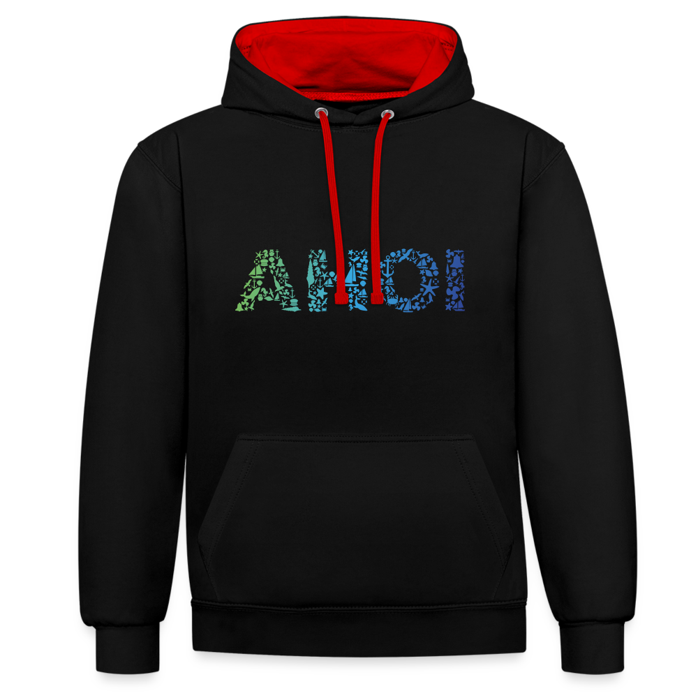 Unisex Kontrast-Hoodie - Ahoi doodles - Schwarz/Rot