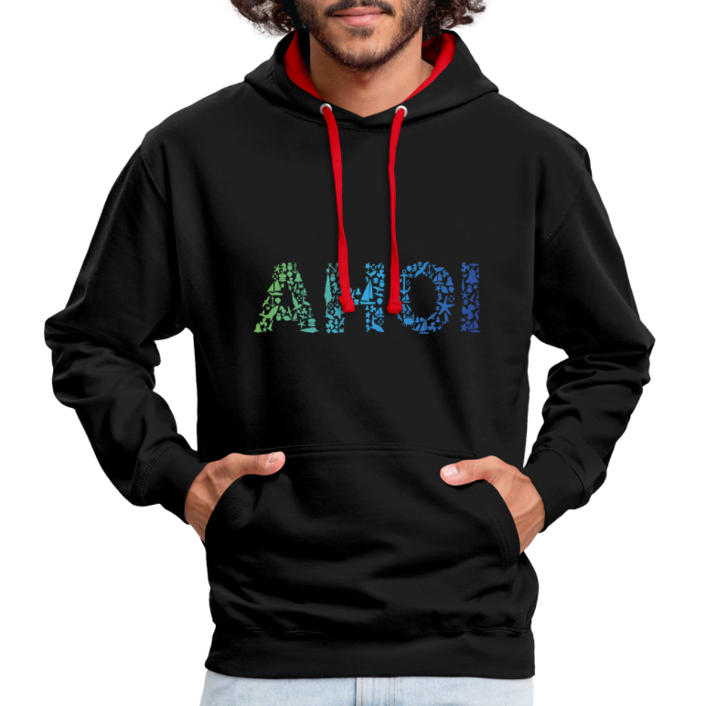 Unisex Kontrast-Hoodie - Ahoi doodles - Schwarz/Rot