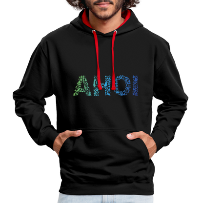 Unisex Kontrast-Hoodie - Ahoi doodles - Schwarz/Rot