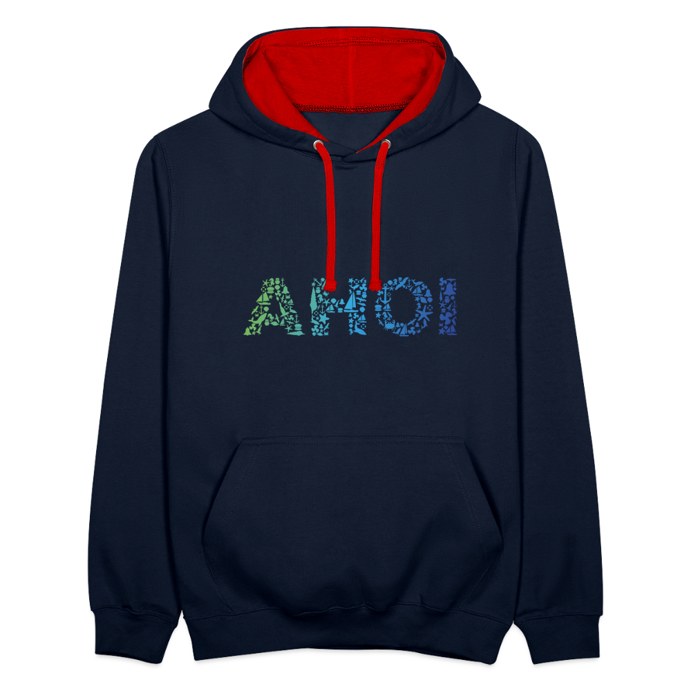 Unisex Kontrast-Hoodie - Ahoi doodles - Navy/Rot