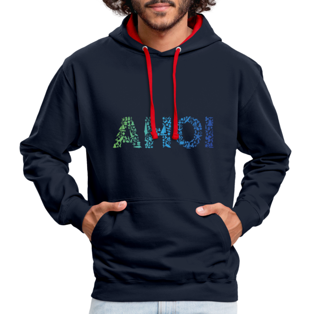 Unisex Kontrast-Hoodie - Ahoi doodles - Navy/Rot