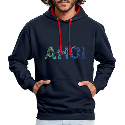 Unisex Kontrast-Hoodie - Ahoi doodles - Navy/Rot