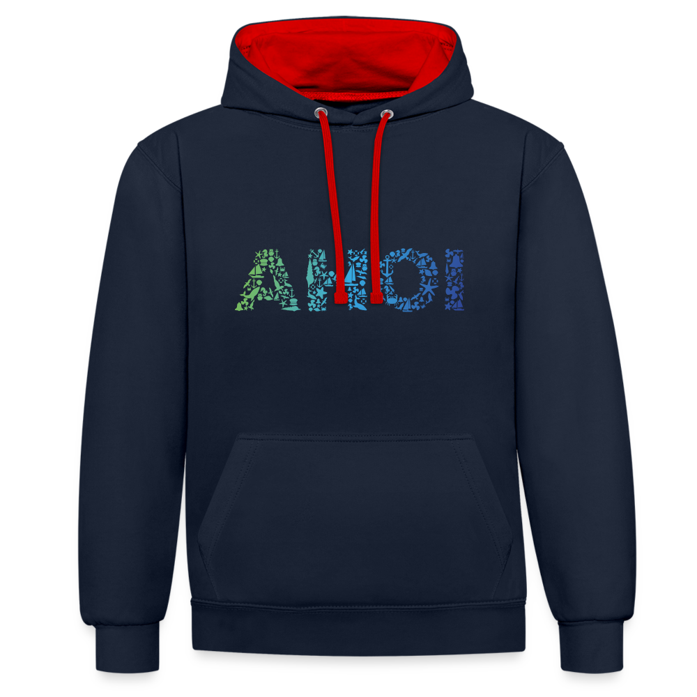 Unisex Kontrast-Hoodie - Ahoi doodles - Navy/Rot