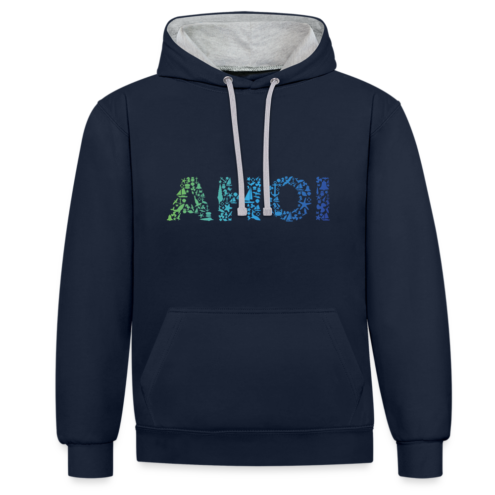 Unisex Kontrast-Hoodie - Ahoi doodles - Navy/Grau meliert