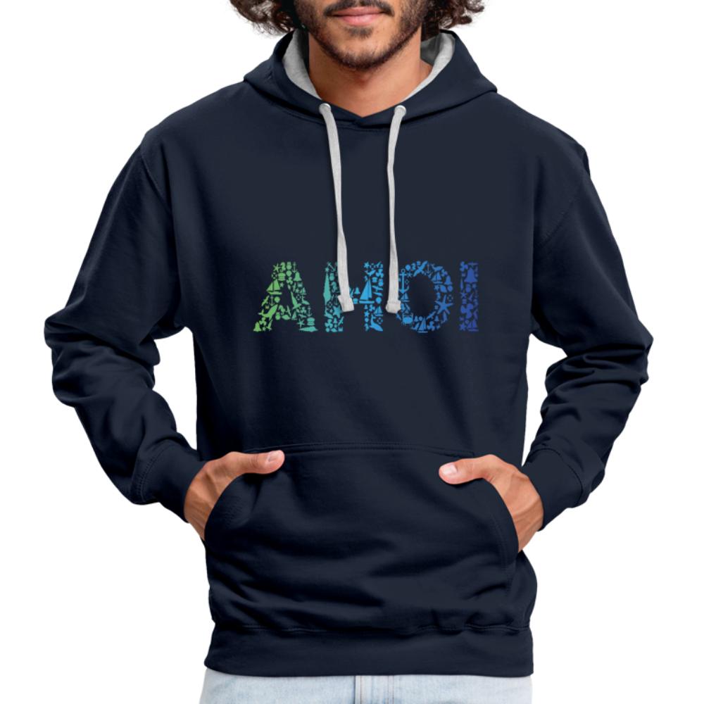 Unisex Kontrast-Hoodie - Ahoi doodles - Navy/Grau meliert