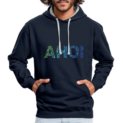 Unisex Kontrast-Hoodie - Ahoi doodles - Navy/Grau meliert