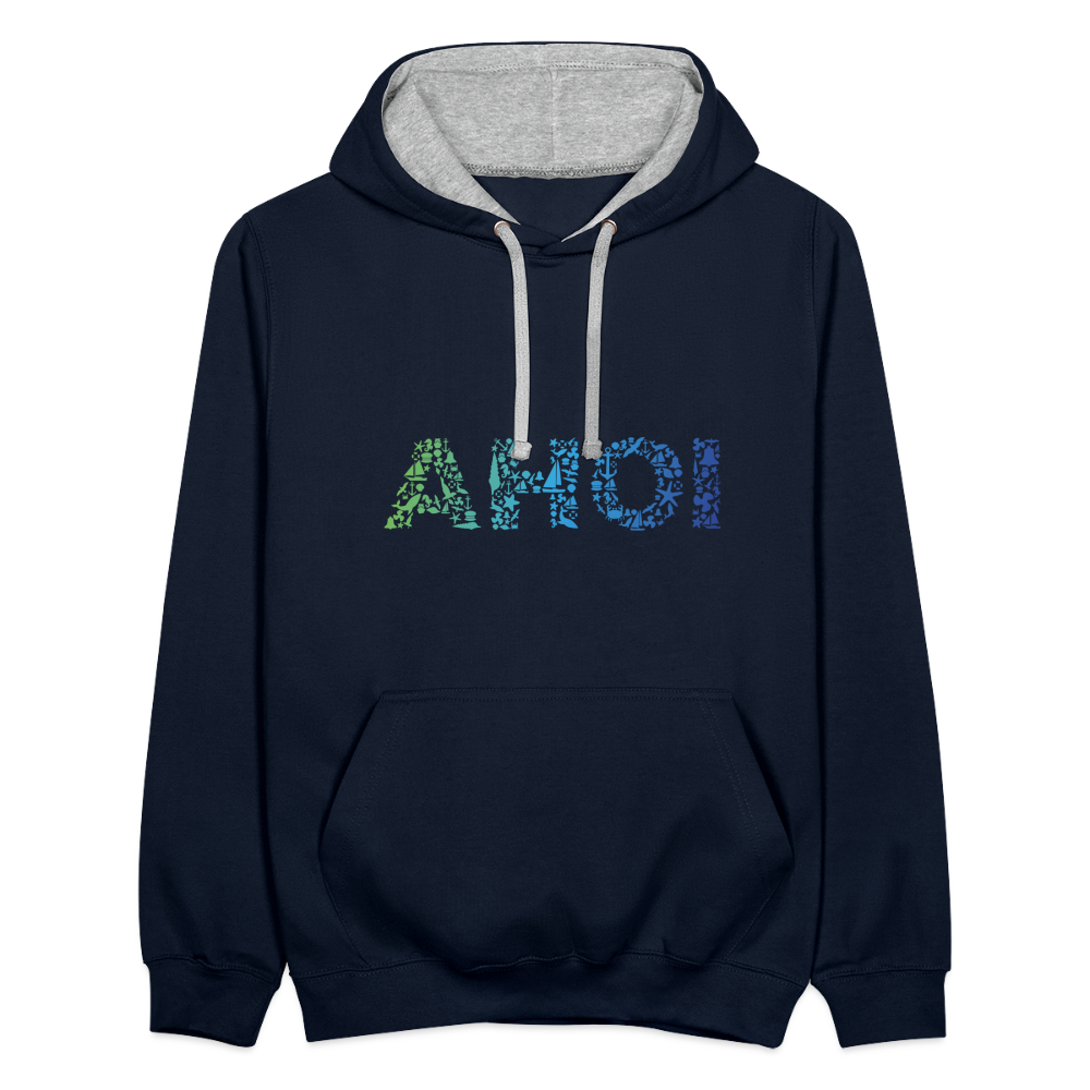 Unisex Kontrast-Hoodie - Ahoi doodles - Navy/Grau meliert