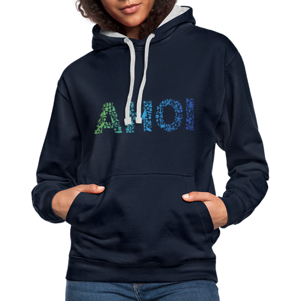 Unisex Kontrast-Hoodie - Ahoi doodles - Navy/Grau meliert