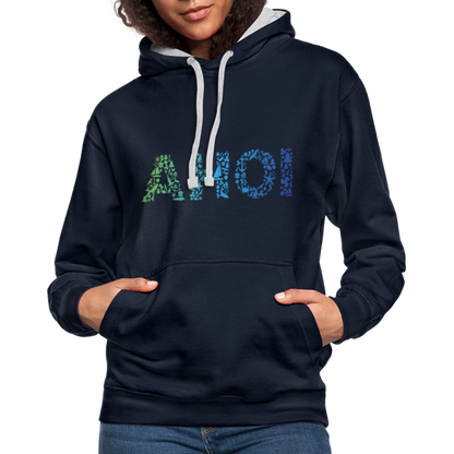 Unisex Kontrast-Hoodie - Ahoi doodles - Navy/Grau meliert