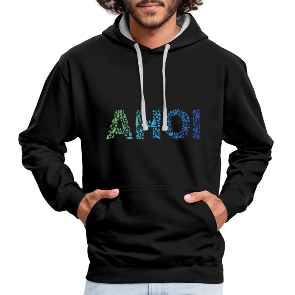 Unisex Kontrast-Hoodie - Ahoi doodles - Schwarz/Grau meliert