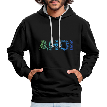 Unisex Kontrast-Hoodie - Ahoi doodles - Schwarz/Grau meliert