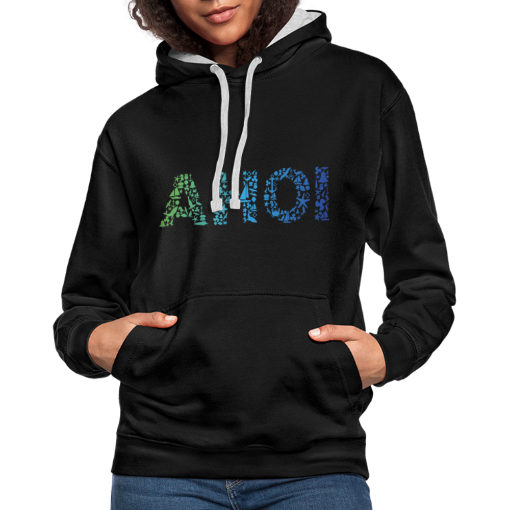 Unisex Kontrast-Hoodie - Ahoi doodles - Schwarz/Grau meliert