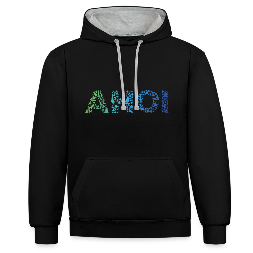 Unisex Kontrast-Hoodie - Ahoi doodles - Schwarz/Grau meliert