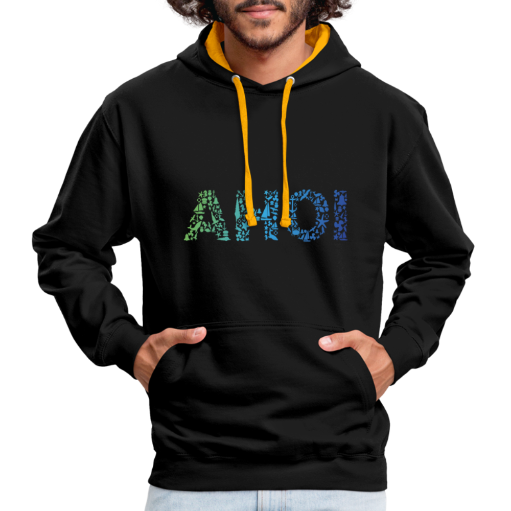 Unisex Kontrast-Hoodie - Ahoi doodles - Schwarz/Gold