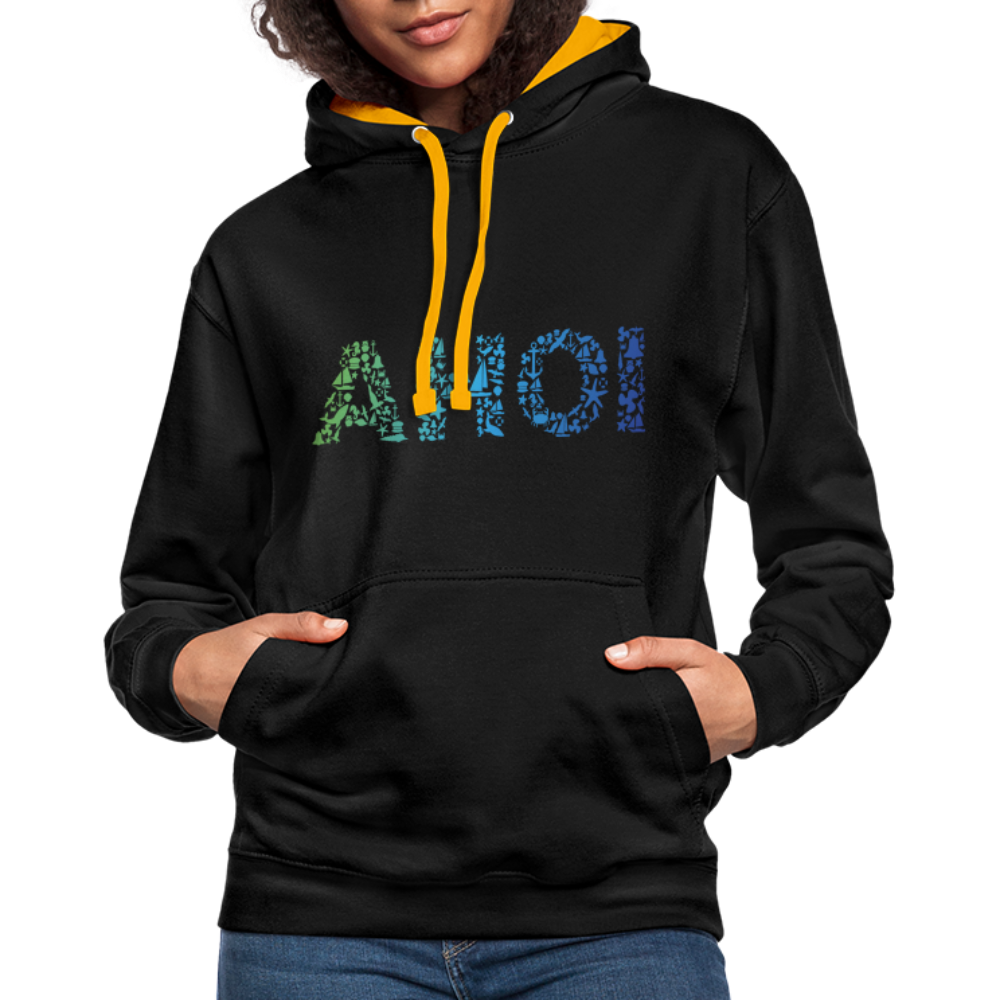 Unisex Kontrast-Hoodie - Ahoi doodles - Schwarz/Gold