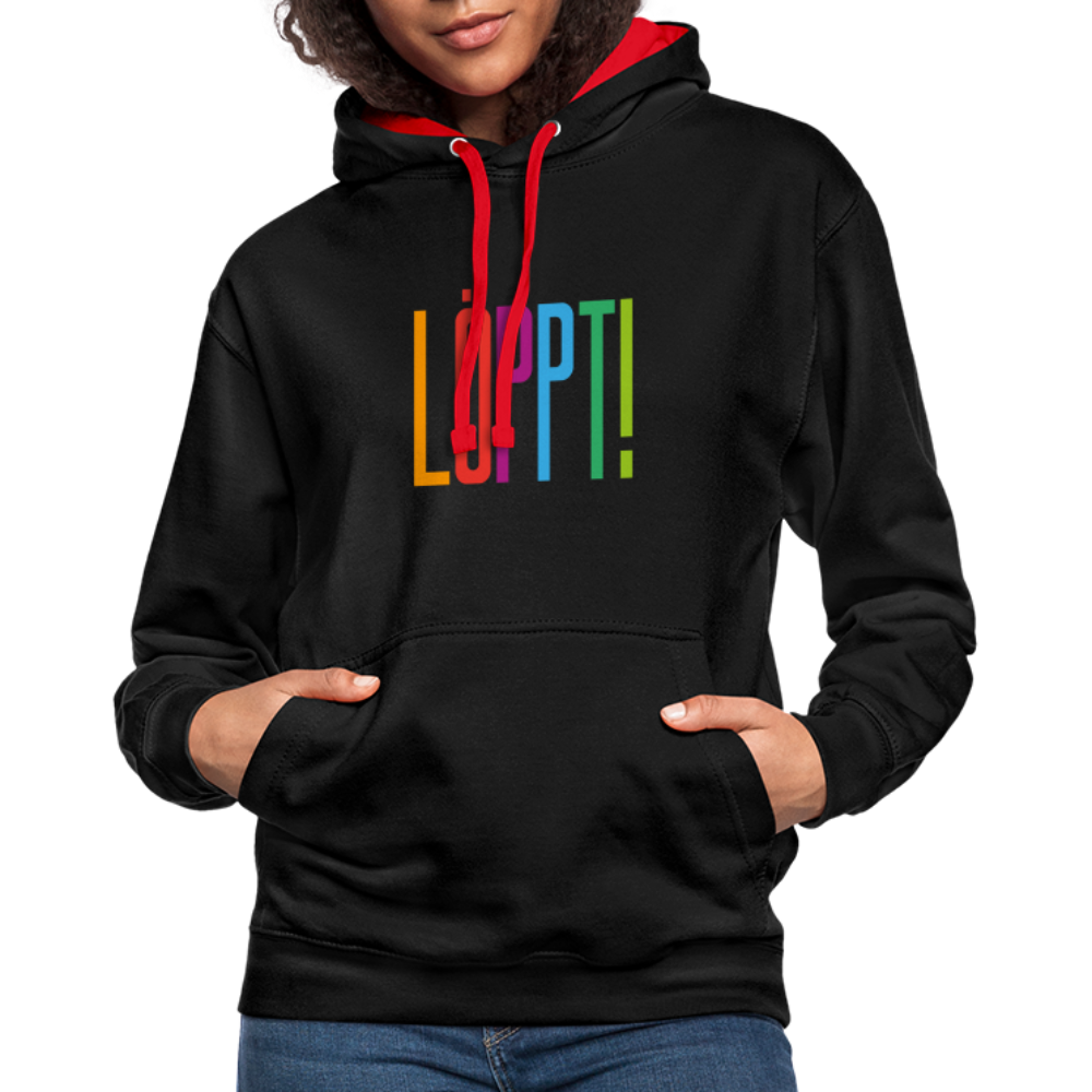 Unisex Kontrast-Hoodie - Löppt! - Schwarz/Rot