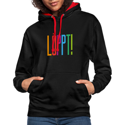 Unisex Kontrast-Hoodie - Löppt! - Schwarz/Rot