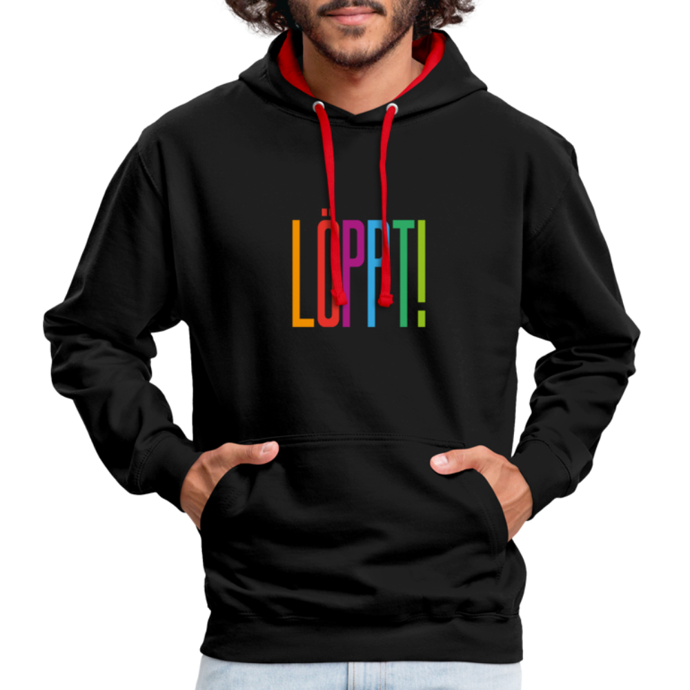 Unisex Kontrast-Hoodie - Löppt! - Schwarz/Rot