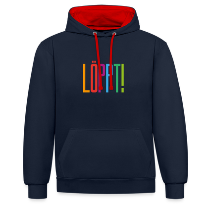 Unisex Kontrast-Hoodie - Löppt! - Navy/Rot