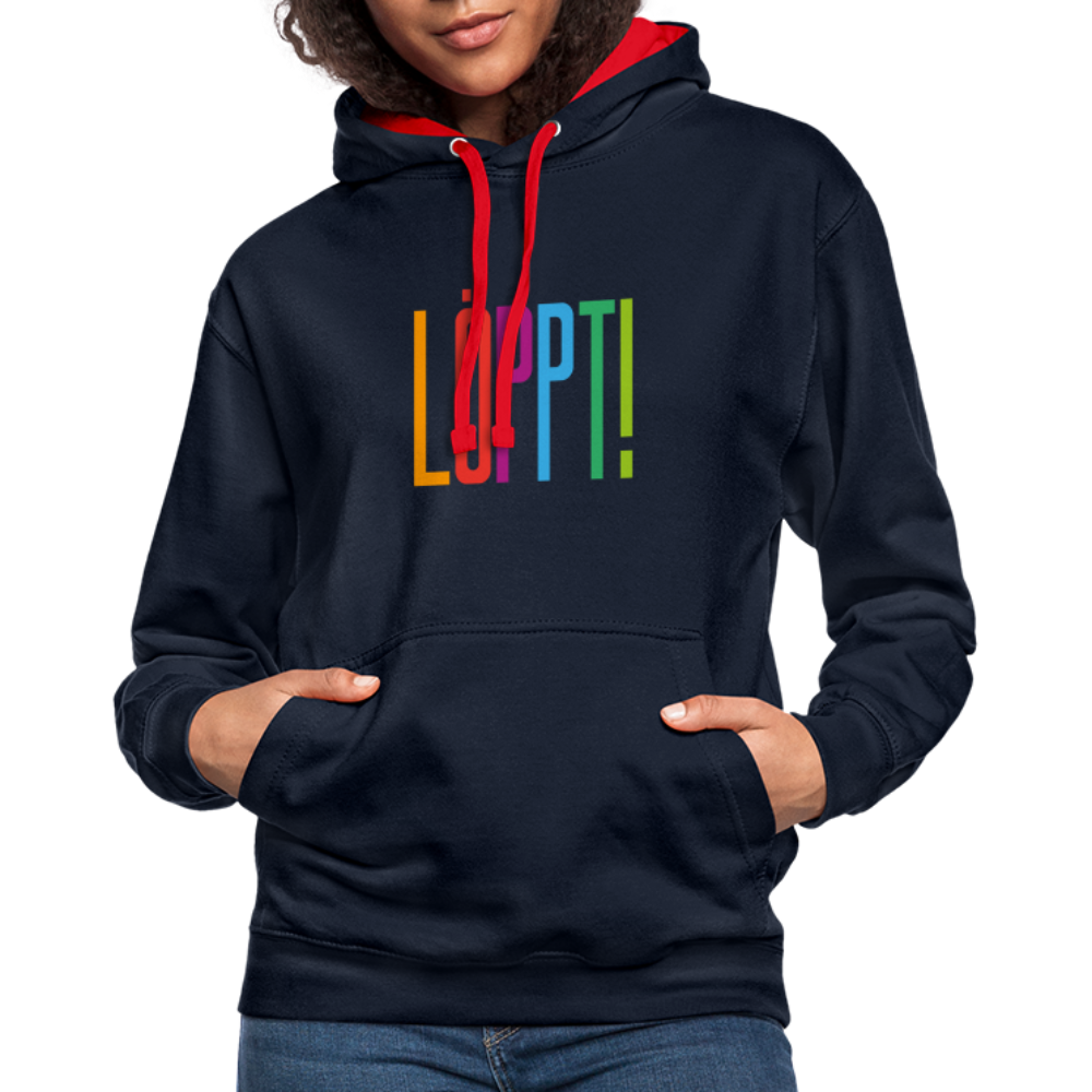 Unisex Kontrast-Hoodie - Löppt! - Navy/Rot