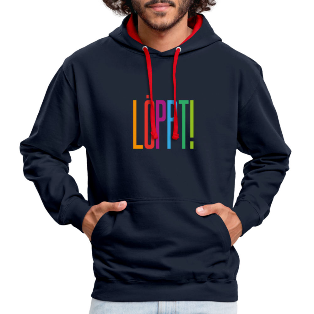 Unisex Kontrast-Hoodie - Löppt! - Navy/Rot