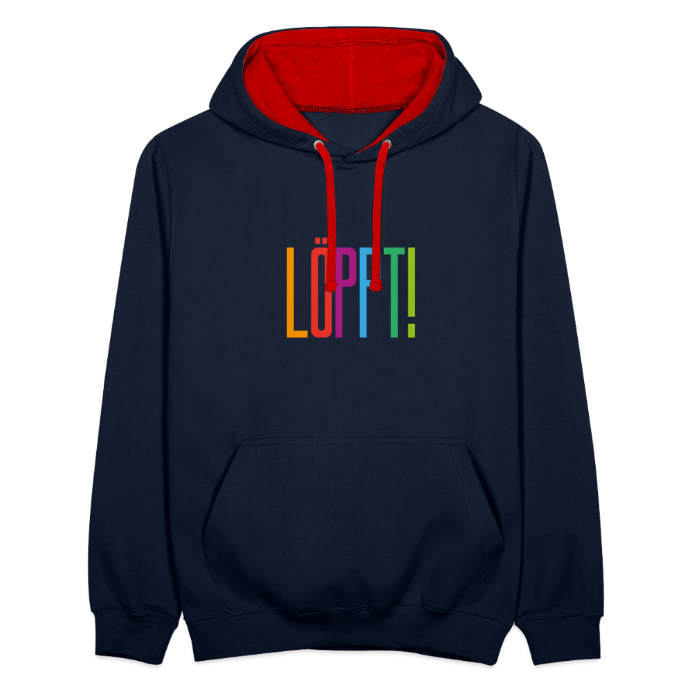 Unisex Kontrast-Hoodie - Löppt! - Navy/Rot