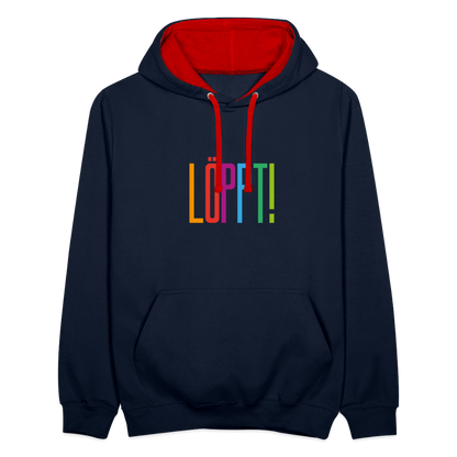 Unisex Kontrast-Hoodie - Löppt! - Navy/Rot