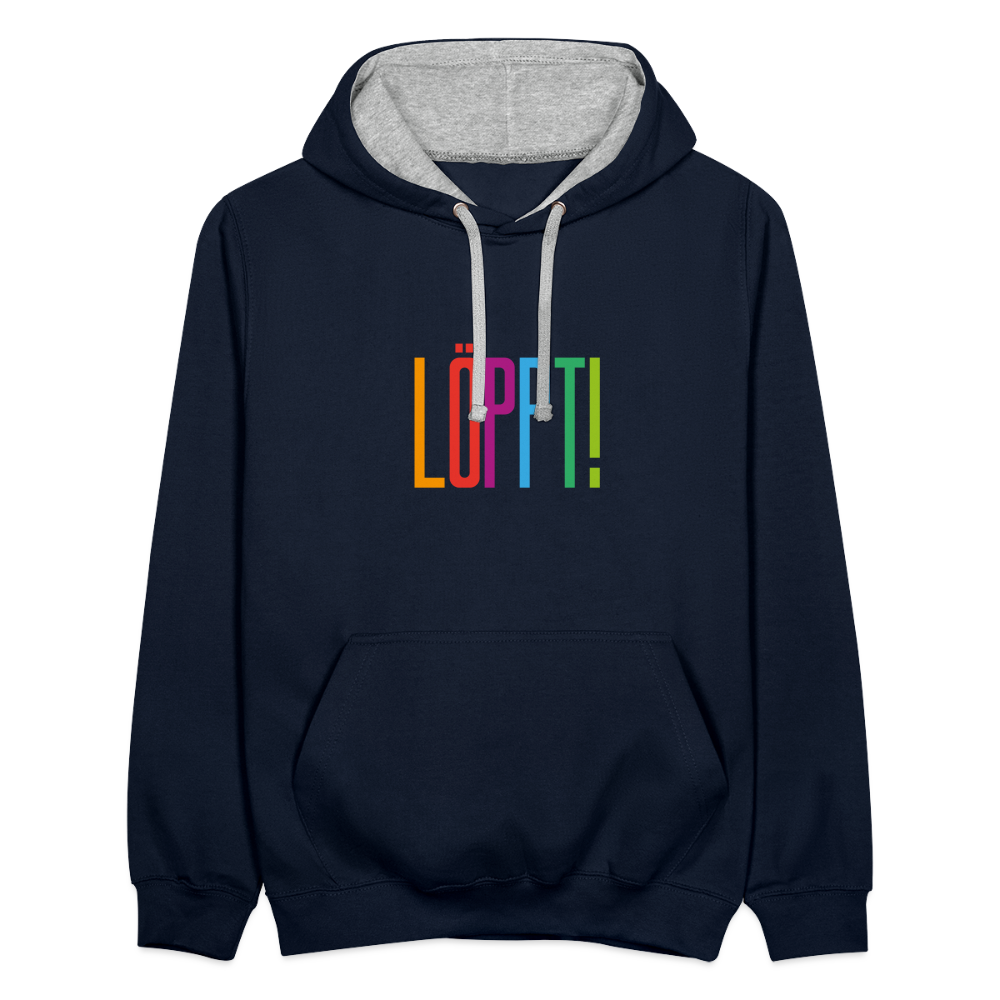 Unisex Kontrast-Hoodie - Löppt! - Navy/Grau meliert