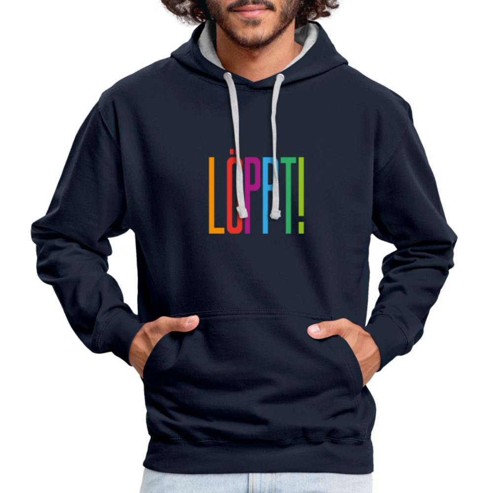 Unisex Kontrast-Hoodie - Löppt! - Navy/Grau meliert